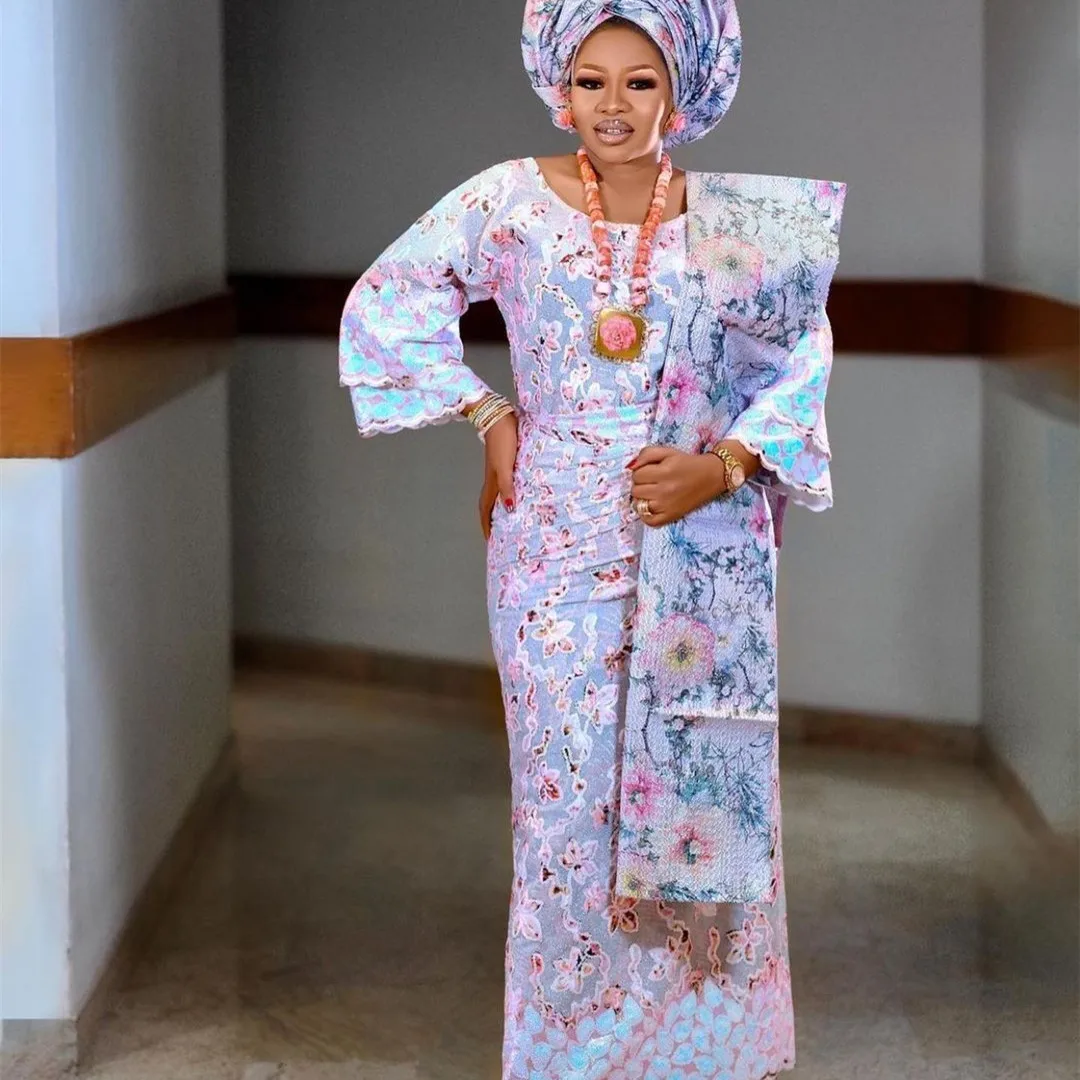 

African Chiffon Velvet Lace 2022 Unique Design For Asoebi Laser Cut Chiffon Sequins lace Fabric Gorgeous DIY Wedding Dress Y35