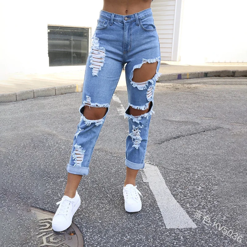 

KALENMOS Women Jeans High Waist Ripped Jeans Vintage Streetwear Denim Joggers Pants Woman Jean Pantalones De Mujer Cintura Alta