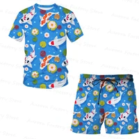 summer mens tracksuit goldfish pattern t shirt shorts suit casual stylish sweatersuit set outdoor outfit streetwear clothing