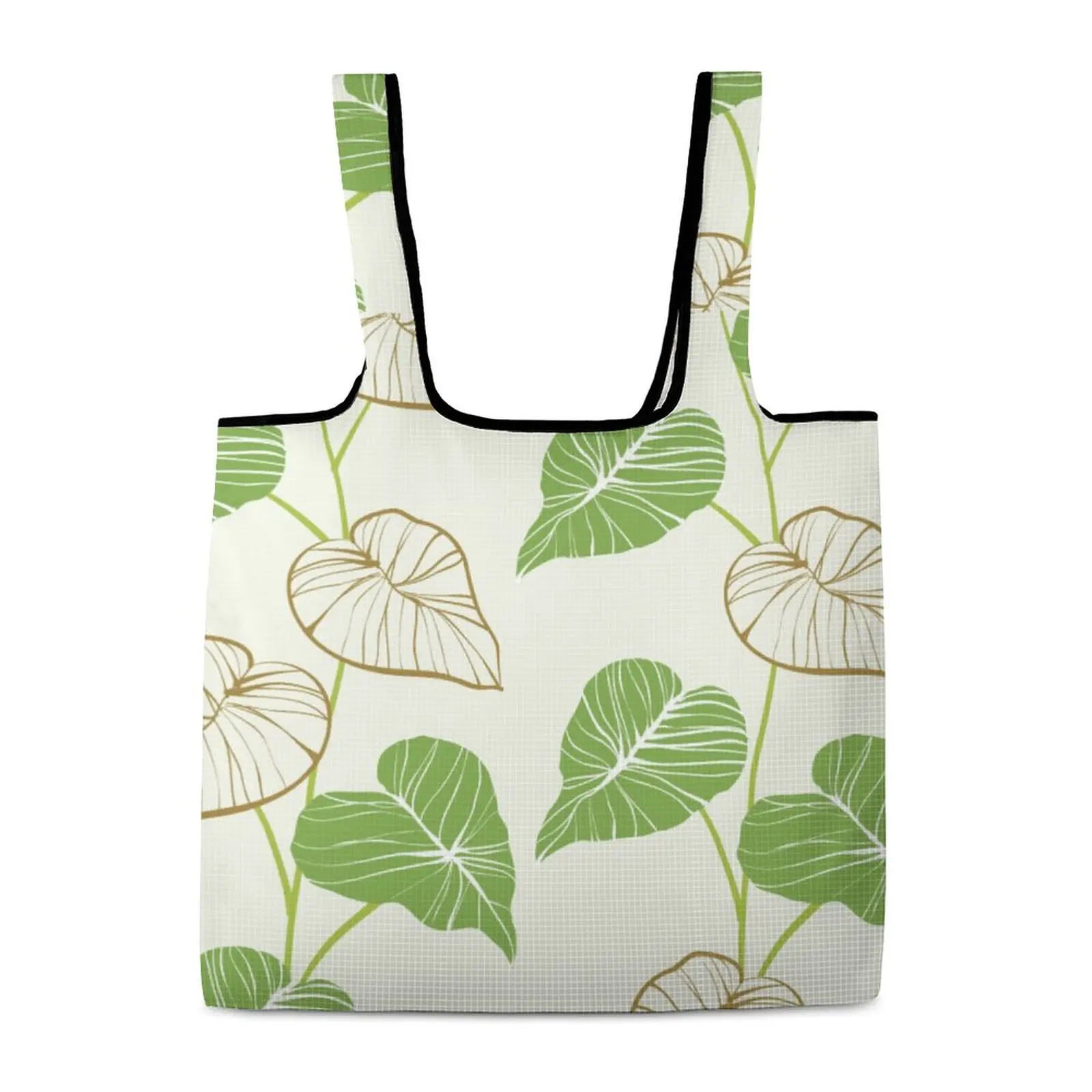 Green Leaf Aesthetic Bags Foldable Tote Pouch Shopper Bags Waterproof Foldable Shopping Bags Travel Grocery Handbag