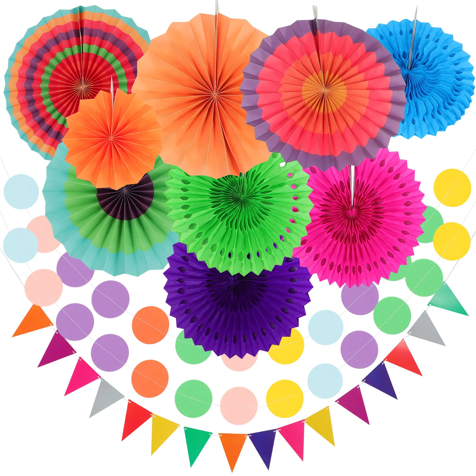 

1 Set Birthday Party Adorn Supplies Paper Fans Banner Set Multipurpose Scene Layout Kit