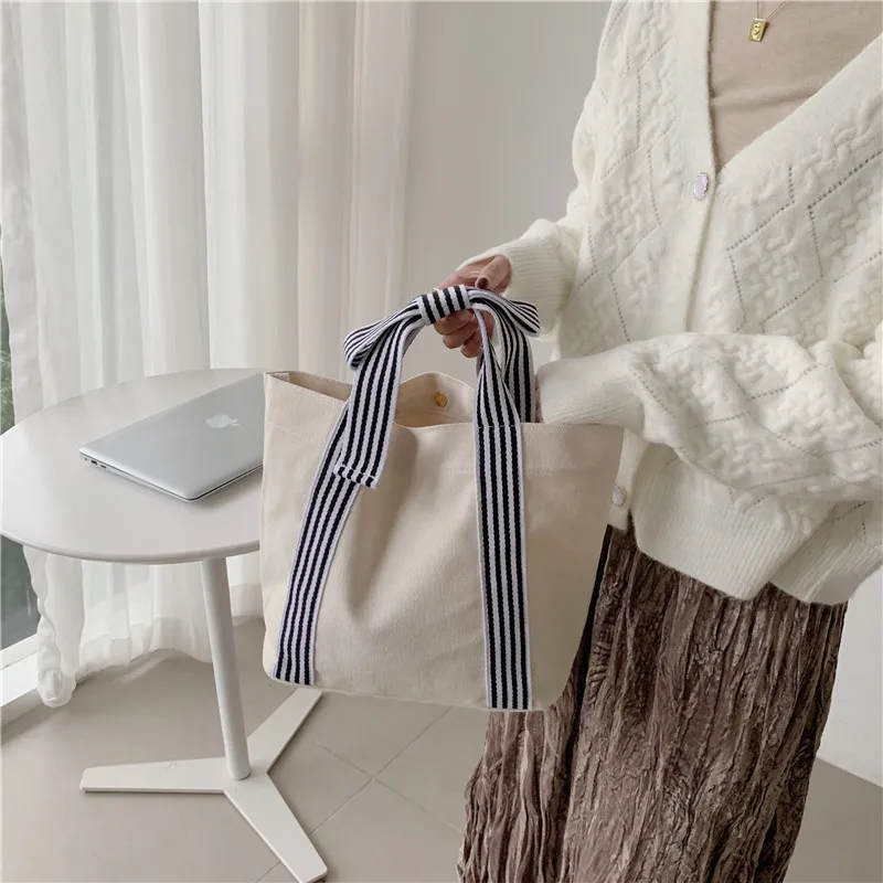 Bowknot Canvas Bag  Fashionable  Minimalist Women's Handbag