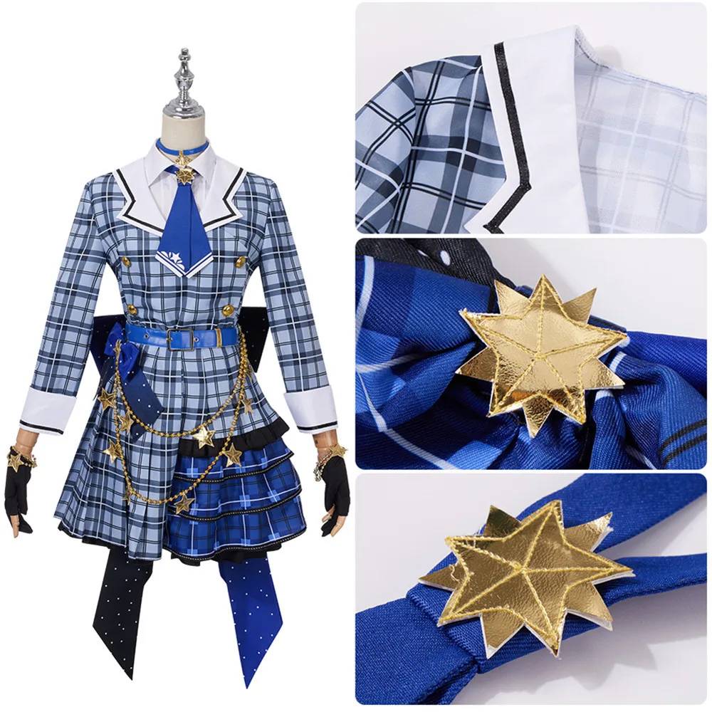 Anime Vtuber Hoshimati Suisei Cosplay Costumes Adult Women JK Uniform Blue Grid Jacket Skirt Outfits Hat Accessories Halloween