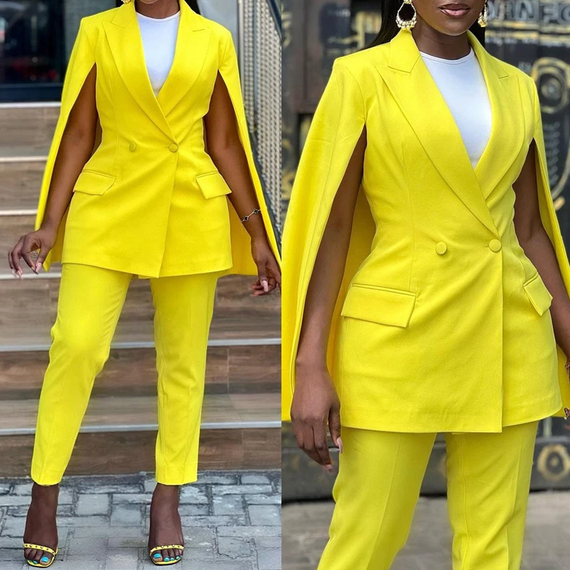 Women's Suit 2 Piece Fashion Design Jacket Lady Pant Suit Party Tuxedo Yellow Outfit костюм женский