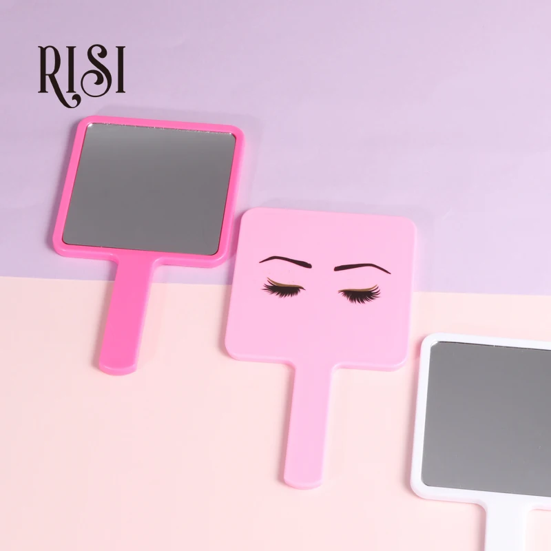 RISI For Eyelash Extension Handheld Makeup Mirror Square Makeup Vanity Mirror with Handle Hand Mirror SPA Salon Compact Mirrors