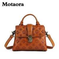 motaora small square bag genuine leather womens geometric patterns handbag cowhide shoulder messenger bags with zipper buckle