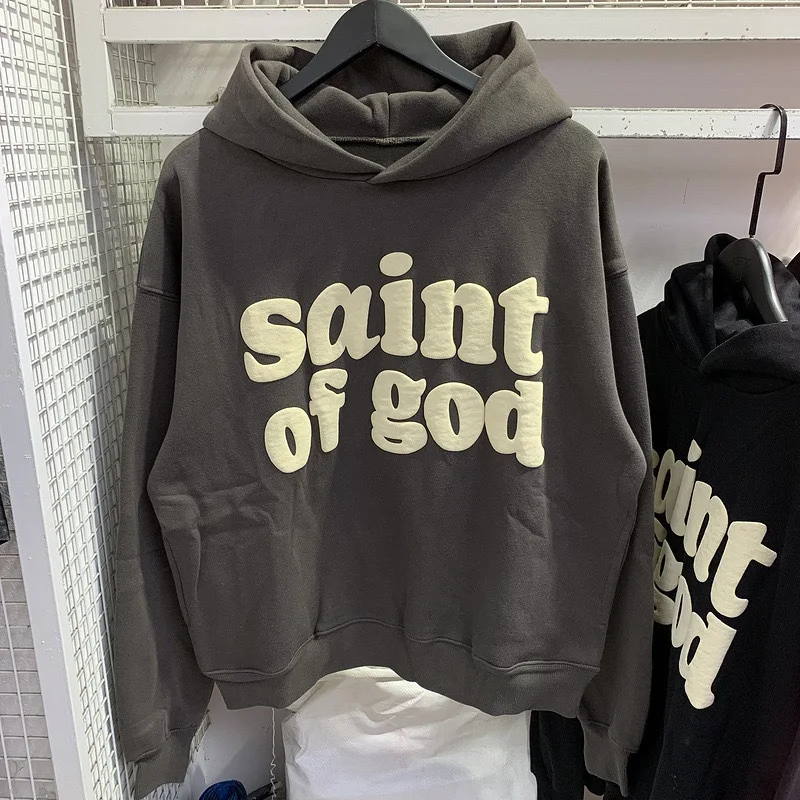 Фото Горячая скидка, винтажная толстовка с капюшоном CPFM Saint Of God для мужчин и женщин, толстовки с пышным принтом, пуловеры больших размеров с капюшоном №1