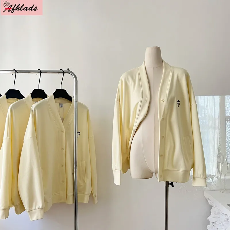 

Однобортный Кардиган, Свитер, куртка, Женская весенне-осенняя новая свободная верхняя одежда с вышивкой и V-образным вырезом и длинным рукавом, пальто