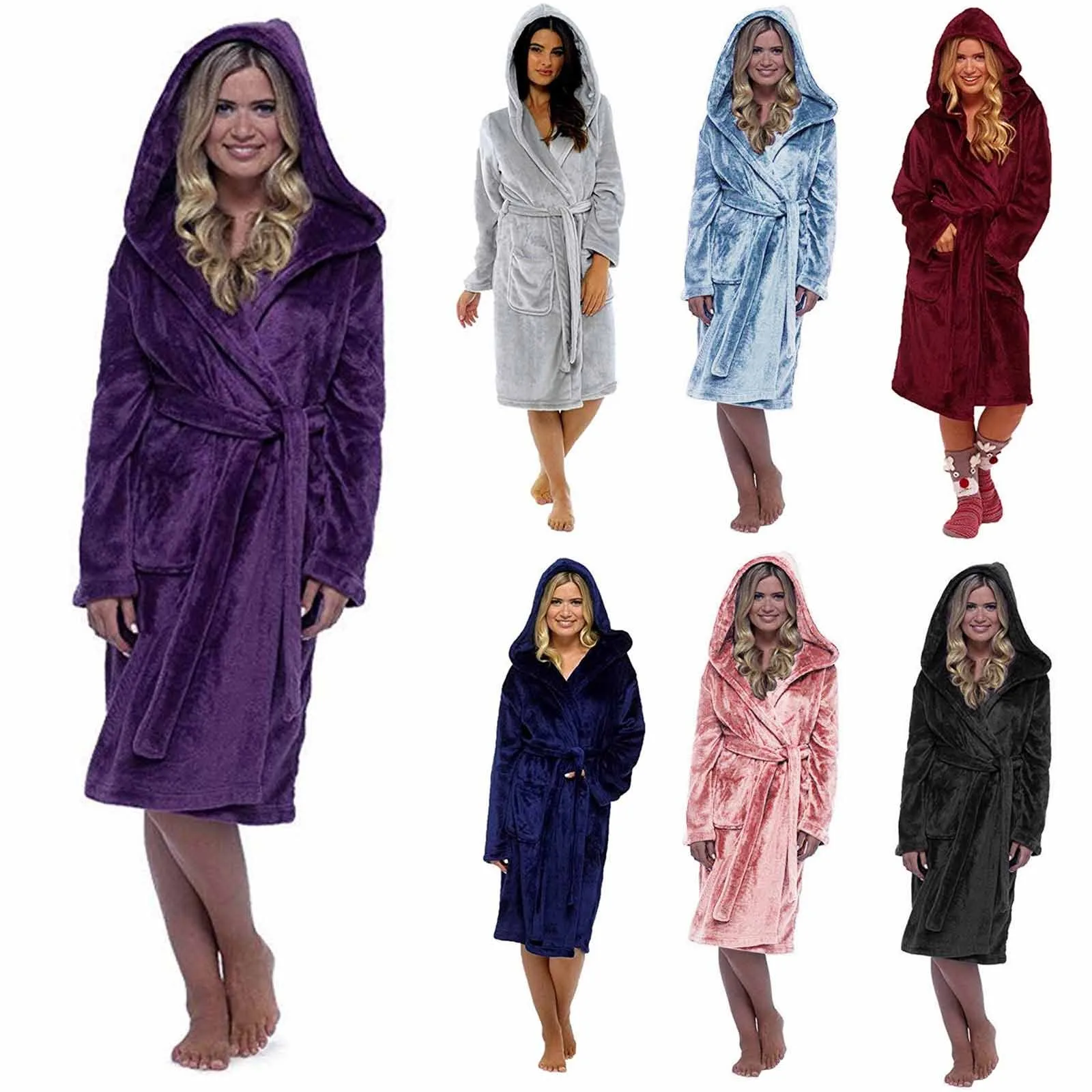 

2022 Winter Women Plush Lengthened Home Shawl Bathrobe Robe Soft Comfortable Clothes Long Sleeved Robe Coat 16 Colors Sleepw