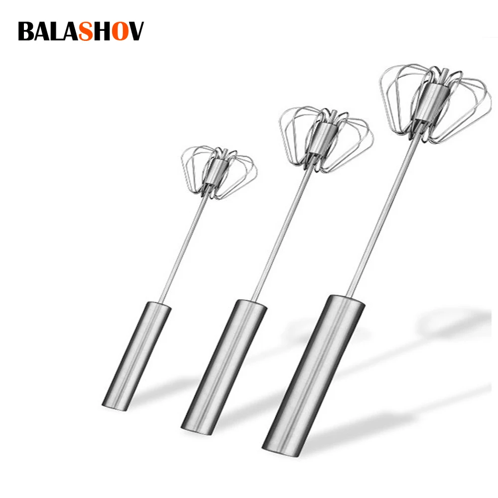 

Semi-Automatic Rotating Egg Beater 304 Stainless Self Turning Cream Utensils Whisk Manual Mixer Kitchen Tool
