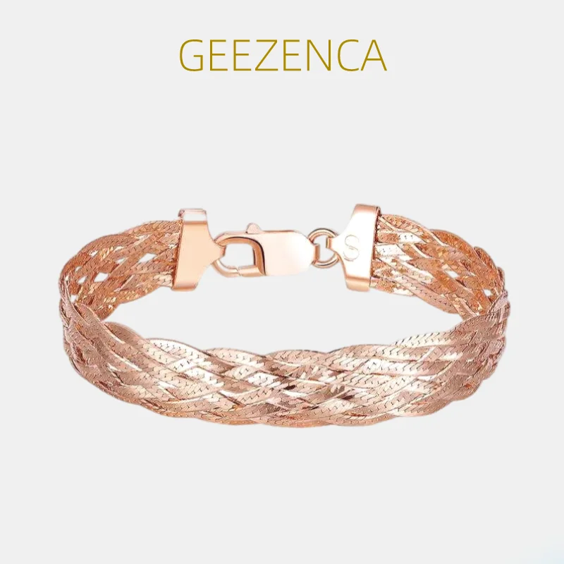 

GEEZENCA 925 Sterling Silver Rose Gold Plated Thread Woven Bracelets For Women Luxury Italian Jewelry 2022 New Trend Gift Party