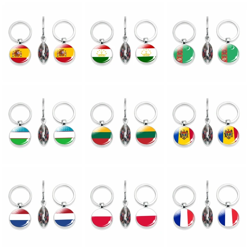 National Flag Keychain Ukraine Belarus UK France Russia USA Germany Spain Double Side Glass Car Key Chain |