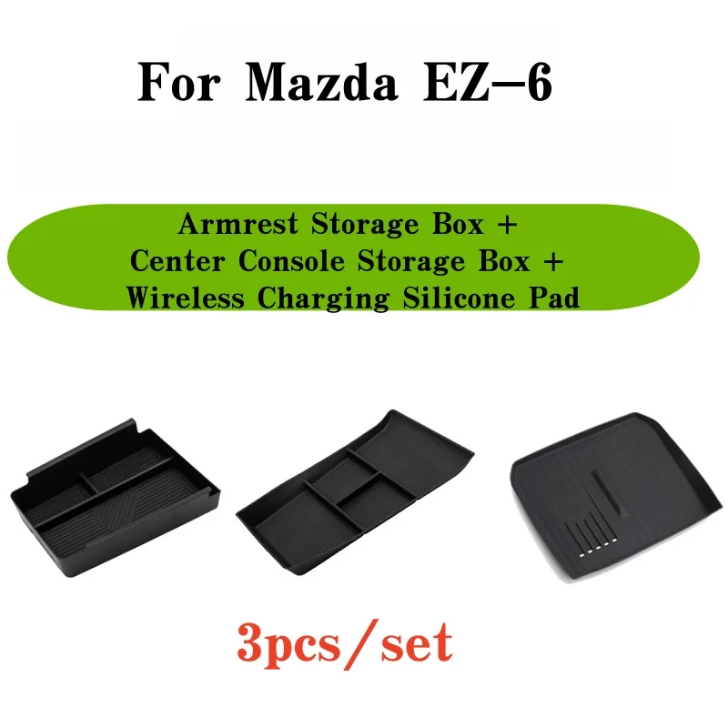 

Для MAZDA EZ-6 подлокотник с центральным управлением, ящик для хранения, силиконовая накладка для беспроводной зарядки с аксессуарами для внутреннего украшения автомобиля