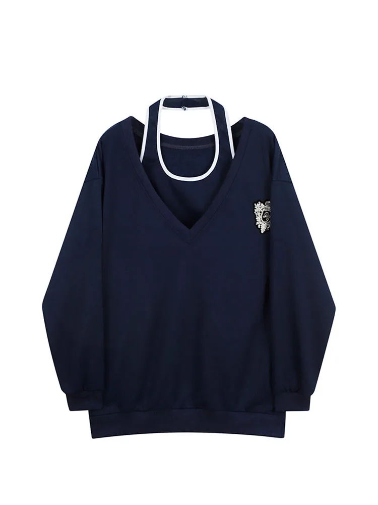 

2 Pieces Sets Autumn Women Sweatshirts V Neck Hoodies and Suspender Vest 2023 Korean Long Sleeve Pullovers Outfits Fashion New