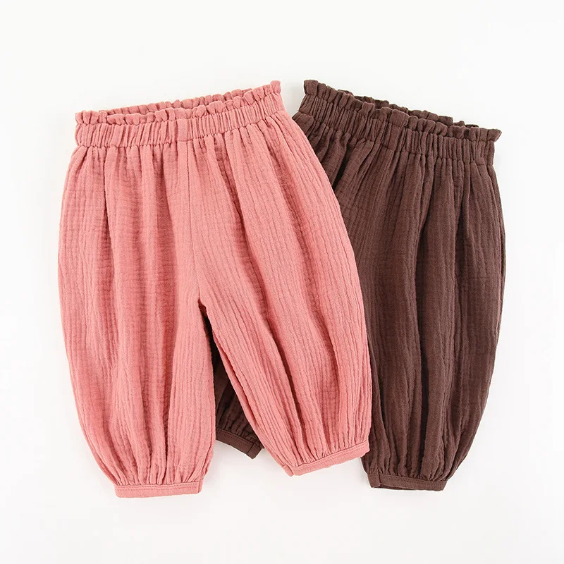 

2 Colors Toddle Girl Baby Boy Clothes Infant Solid Linen Ruffle Long Pants Kids Cotton Harlan Trousers Children Casual Clothing