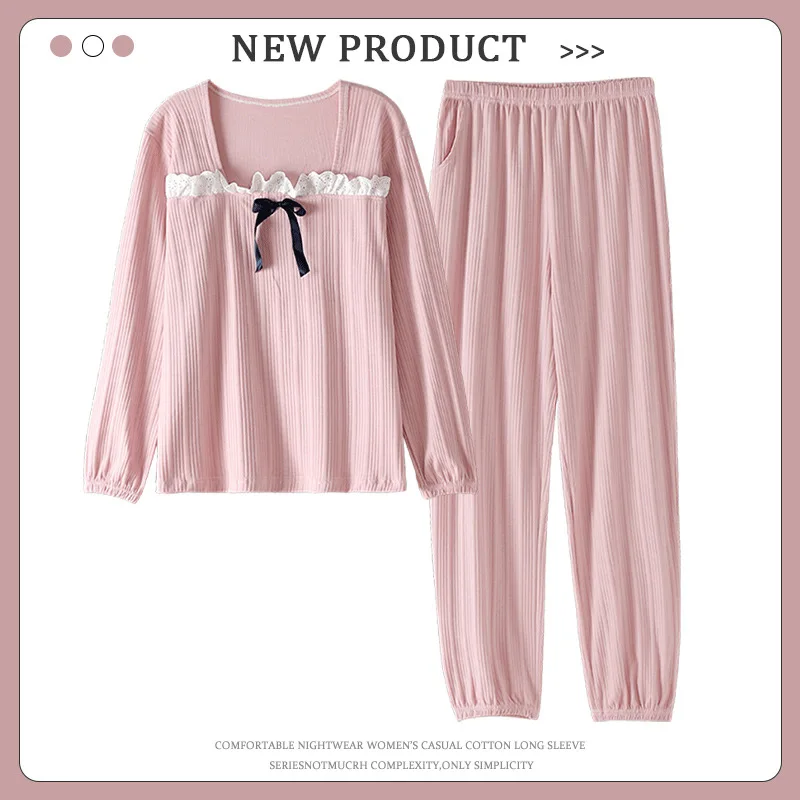 Ins Loose Spring Autumn Pajamas Set Ladies Long Sleeve Pant Suit Student Home Wear Clothes Cotton Women Sleepwear Pijamas Mujer