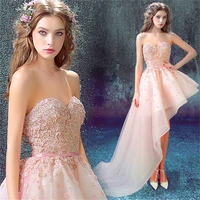 pink sequined organza mini cocktail dress highlow sparkling bride evening dress with belt sweetheart neck formal party gown