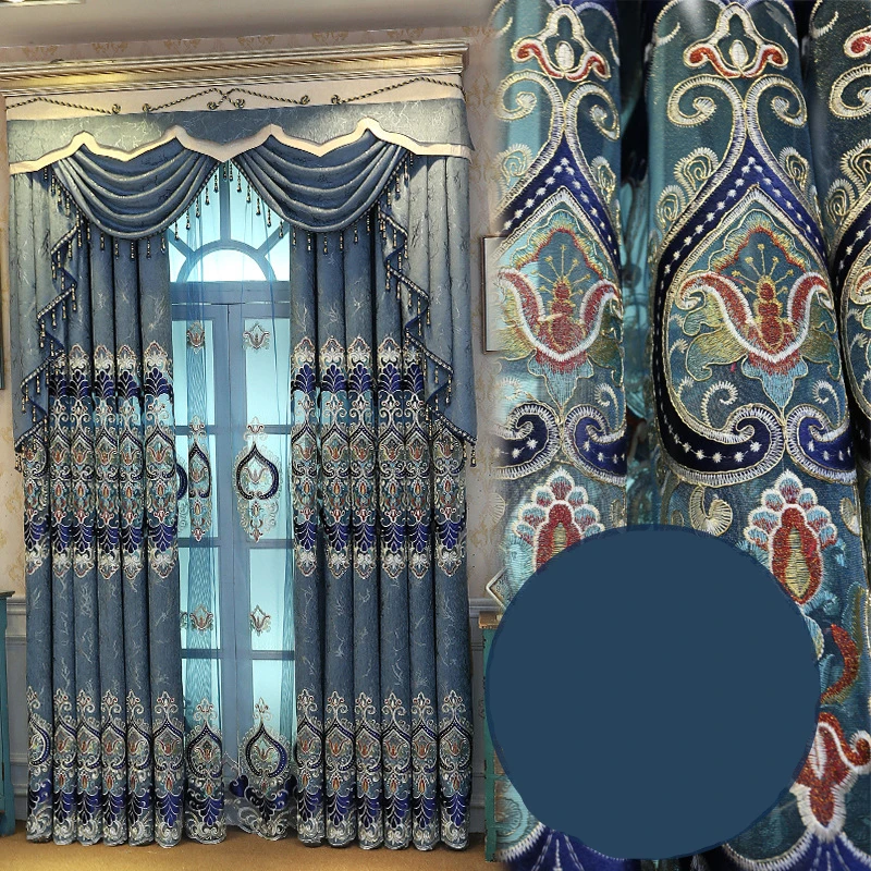 

Занавески на заказ, роскошные европейские занавески для гостиной, балкона, плотная ткань из синели с вышивкой, затемняющие занавески, тюль, ...