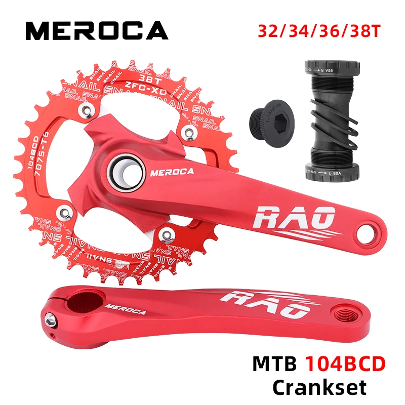 

MEROCA Mountain Bike Crank 170mm Aluminum Alloy 32/34/36/38T Single Chainring 104BCD Bicycle Crankset