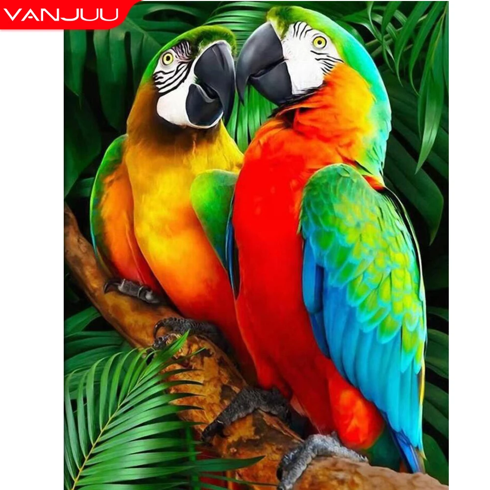 

5d Diy Diamond Painting Parrot Round Diamond Embroiderynimal Rhinestone Cross Stitch Home Decoration