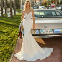 sexy mermaid white wedding dress 2022 backless spaghetti straps sweetheart bohemian train sweep lace custom made