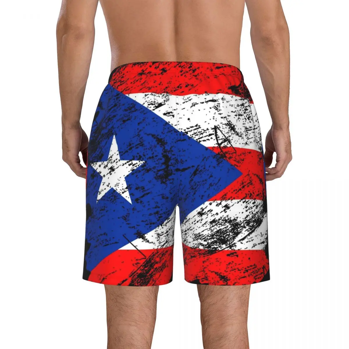 Мужские пляжные шорты в Пуэрто-Рико винтажные с принтом флага страны карманами