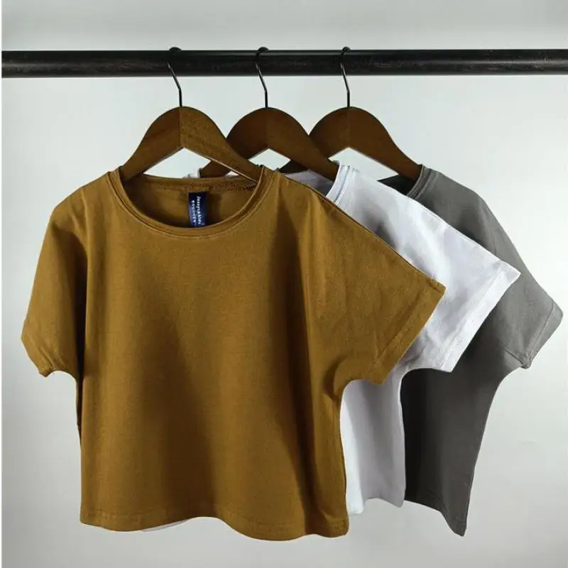 

2023 Summer New Children Casual T Shirts Solid Boys Loose Tops Cotton Baby Bottoming Clothes Kids O-neck Tee Girls T Shirts