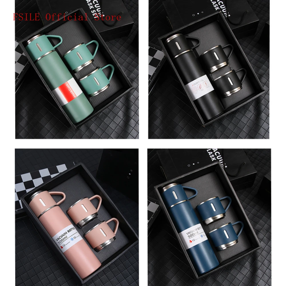 

500ML Stainless Steel Vacuum Flask Gift Set Office Business Style Thermos Bottle Outdoor Hot Water Thermal Insulation Couple Cup