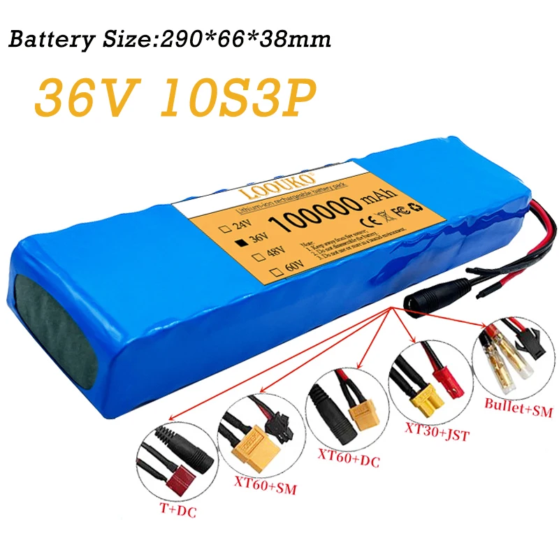 

Rechargeable Lithium Battery 10S3P 36V 100Ah e-bike Battery Pack 18650 Lithium Ion Battery 500W Large Capacity 42V