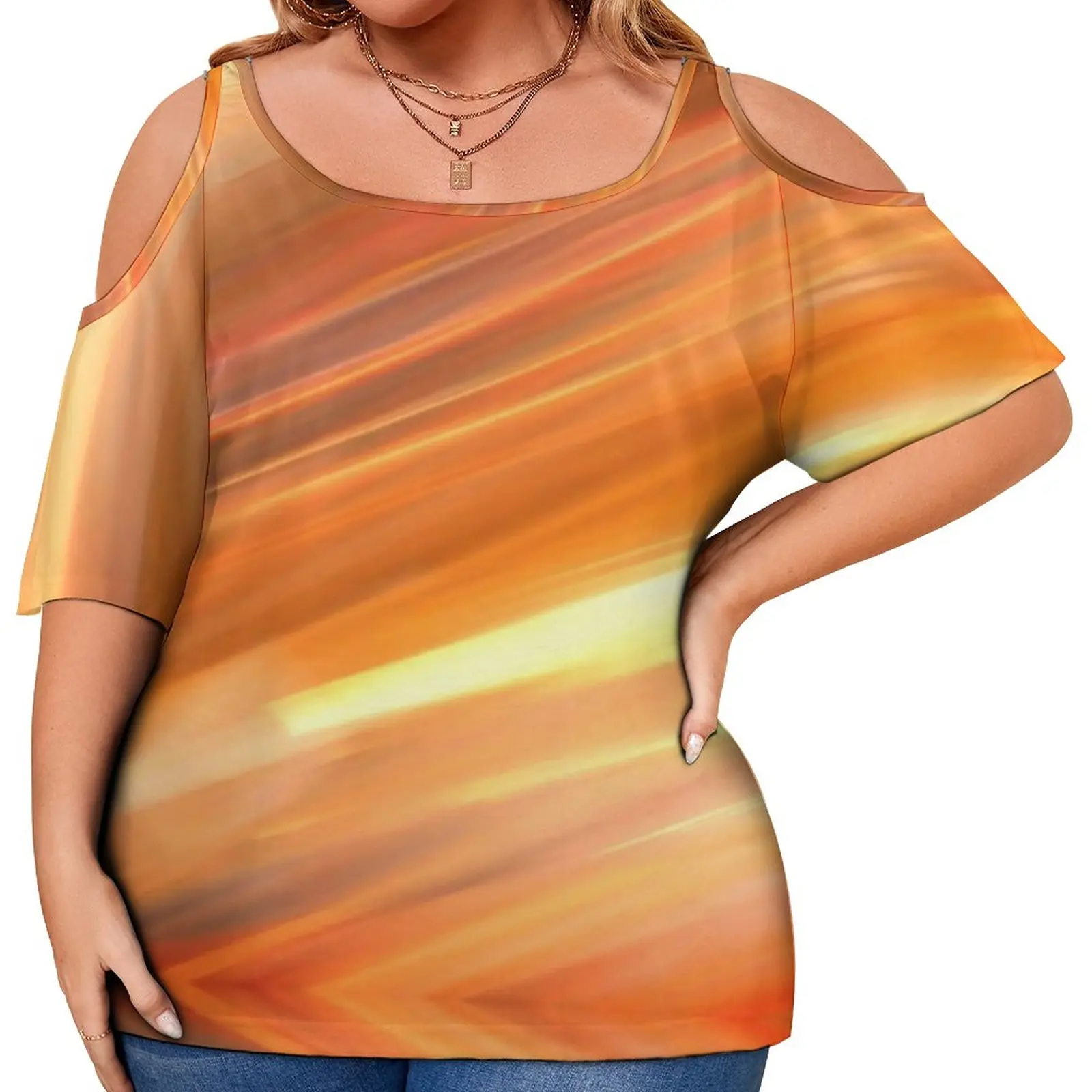 

Футболка женская с коротким рукавом, Классическая рубашка с принтом заката, с абстрактным изображением, в современном стиле, летняя трендов...