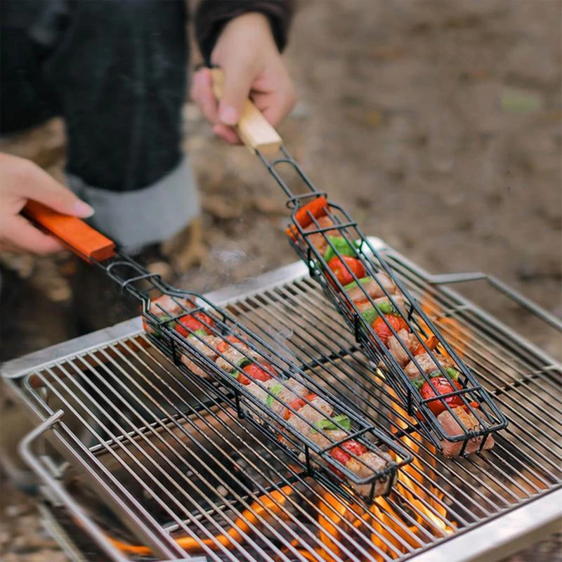 

Camping Barbecue BBQ Grilling Basket Charcoal Grill Outdoors Grill Tools Portable Nonstick Roasting Meat Accessories Picnic