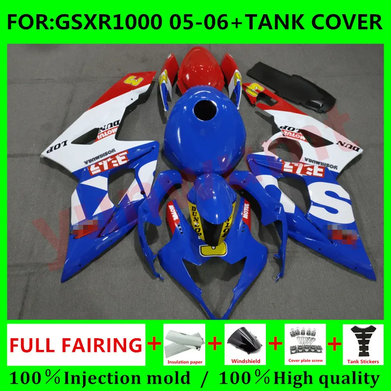 

Обтекатель из АБС-пластика для мотоциклов и бак Suzuki GSXR1000 2005 2006 K5 GSXR 1000 05, Обтекатели из пластика, цвет синий/белый