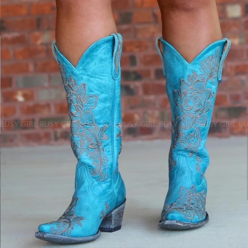 Autumn and winter new European and American cross -border embroidery ethnic style heels high boots women's boots