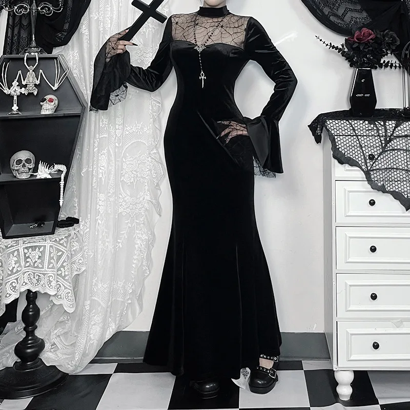 Женское бархатное платье макси Goth Dark