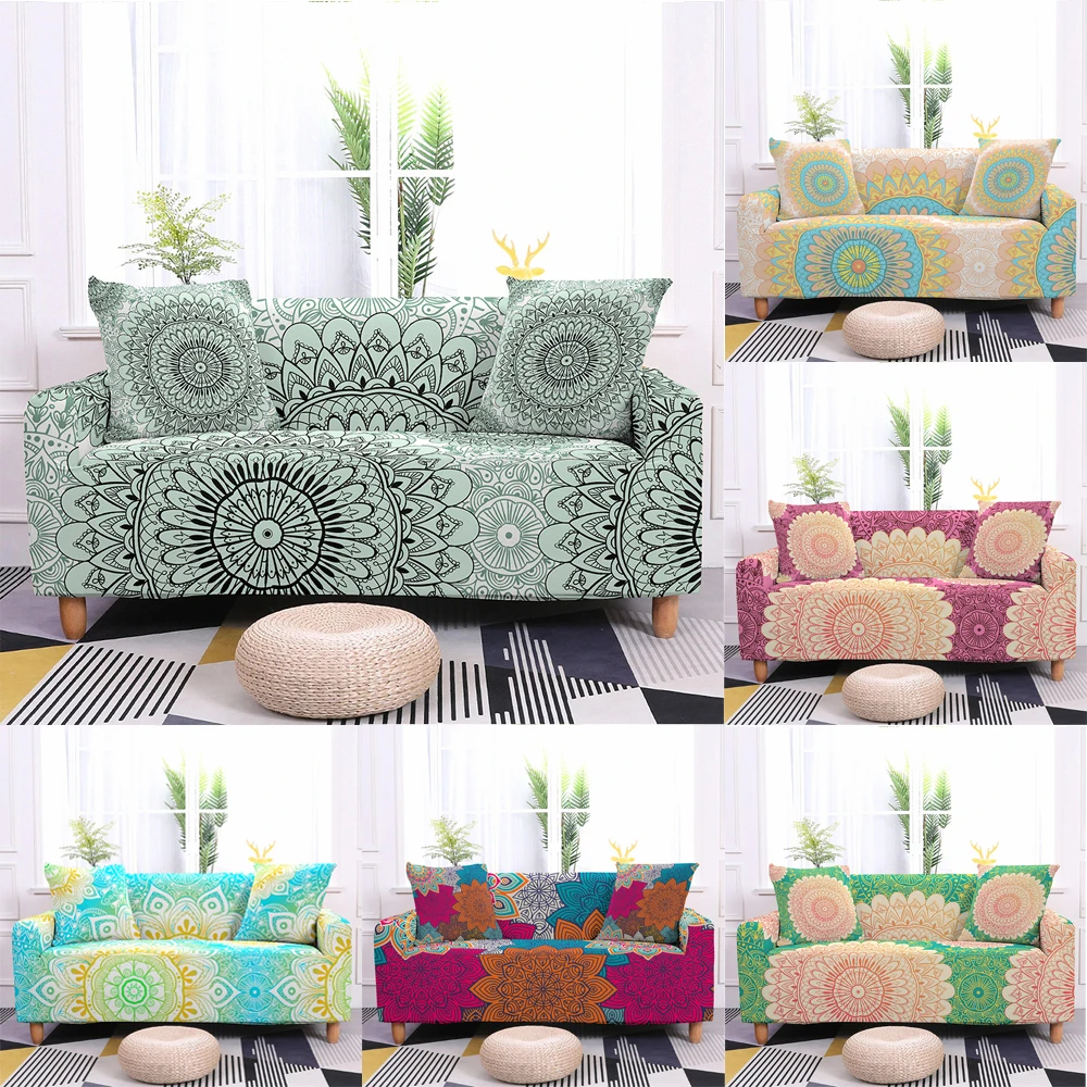 

Mandala Themed Elastic Cough Slipcover Washable One-piece All Inclusive Couch Cushion Covers for Living Room Housse De Canapé