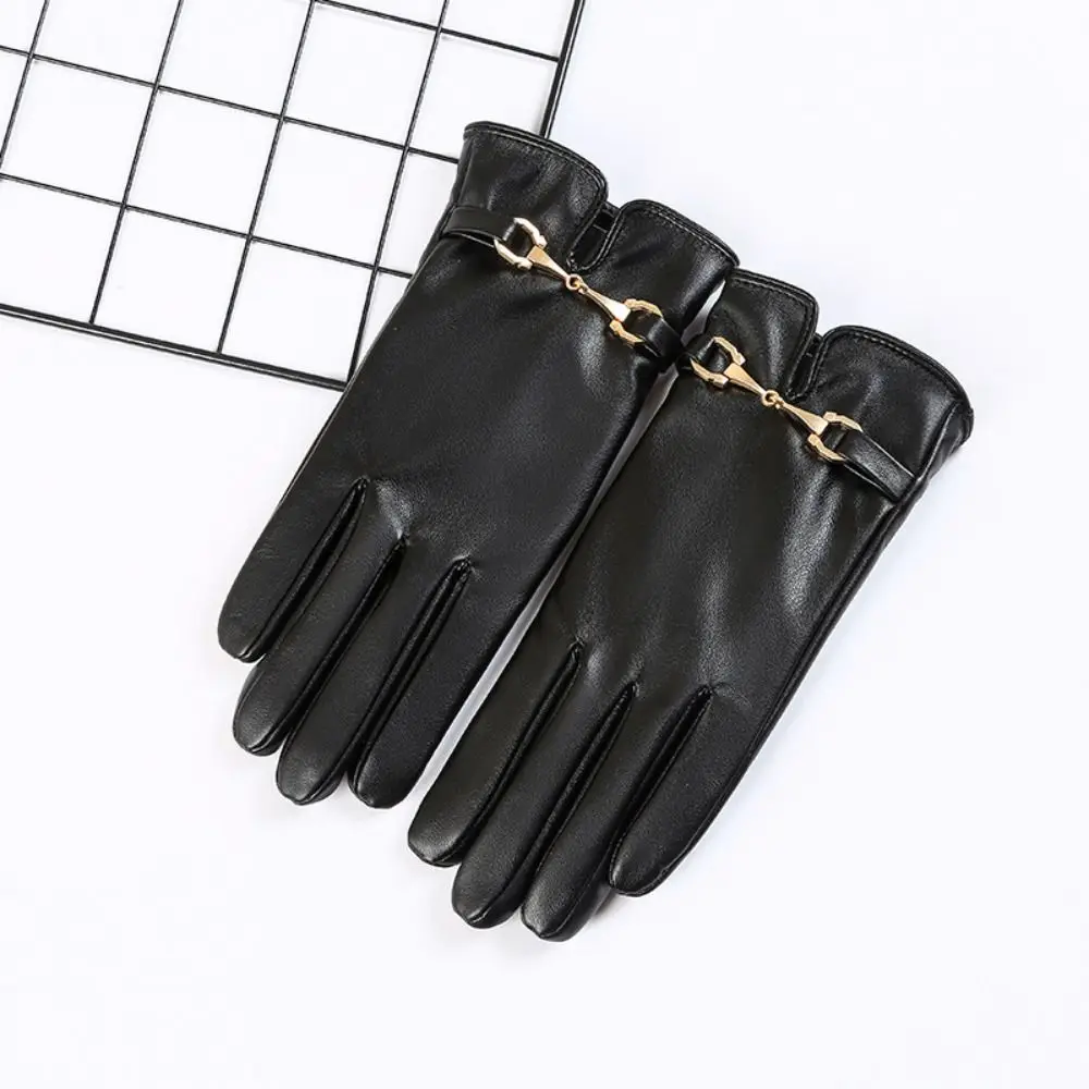Фото Fashion PU Leather Gloves Windproof Waterproof Full Finge Driving GlovesThicken Outdoor Sports Winter Warm Touch Screen Gloves №1