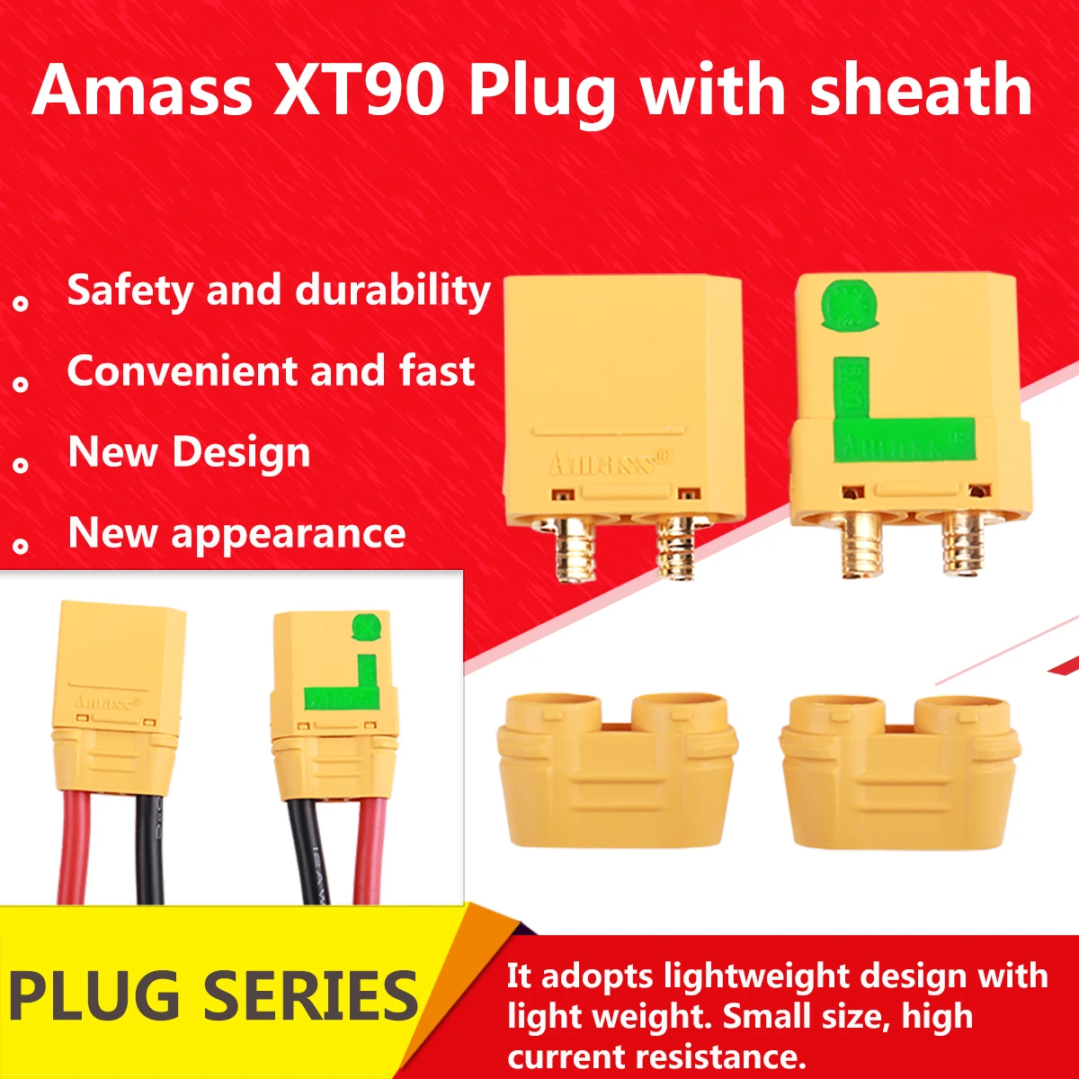 

Amass XT90H XT90-S Connectors Male Female Plugs XT90 XT90S Anti Spark Cover Sheath Bullet Sparkproof RC Lipo Battery Parts 90A
