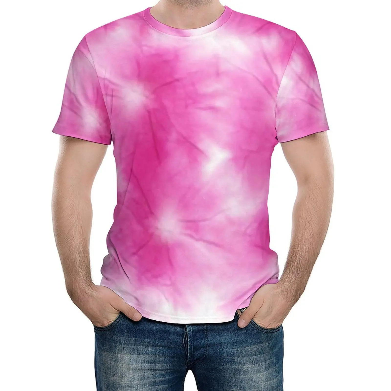 

White Pink Tie Dye T Shirt Man Abstract Swirl Tie-Dye Street Style T Shirts Summer Trendy Tees Short Sleeve Pattern Oversize Top
