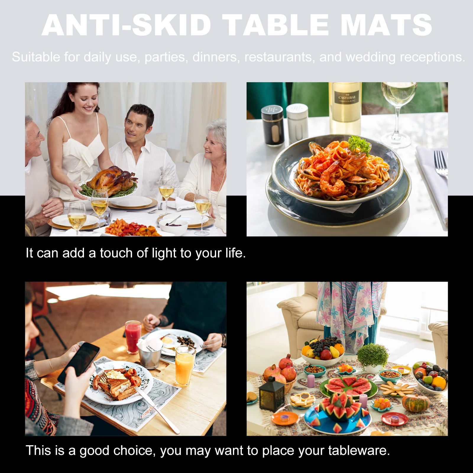 

4 Useful Xmas Beautiful Plaid Placemats Table Mats Dish Pads for Home Party Xmas