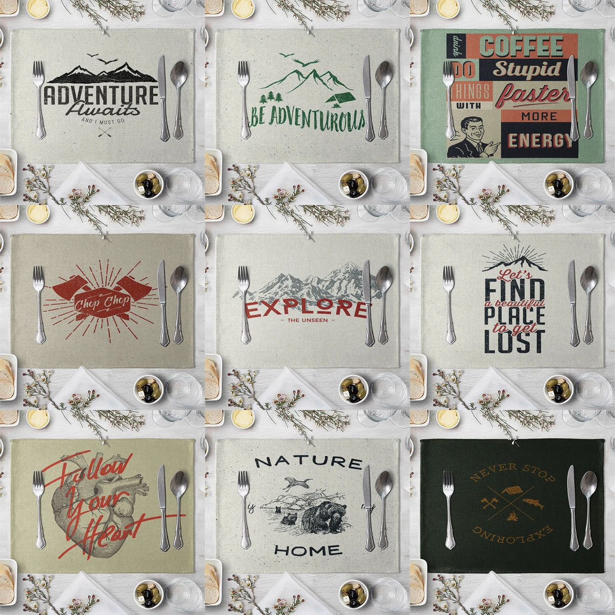 

ZHENHE Artistic Short Sentence Pattern Placemat Cotton Linen Fabric Table Mats Family Dinner Tableware Kitchen Table Mat