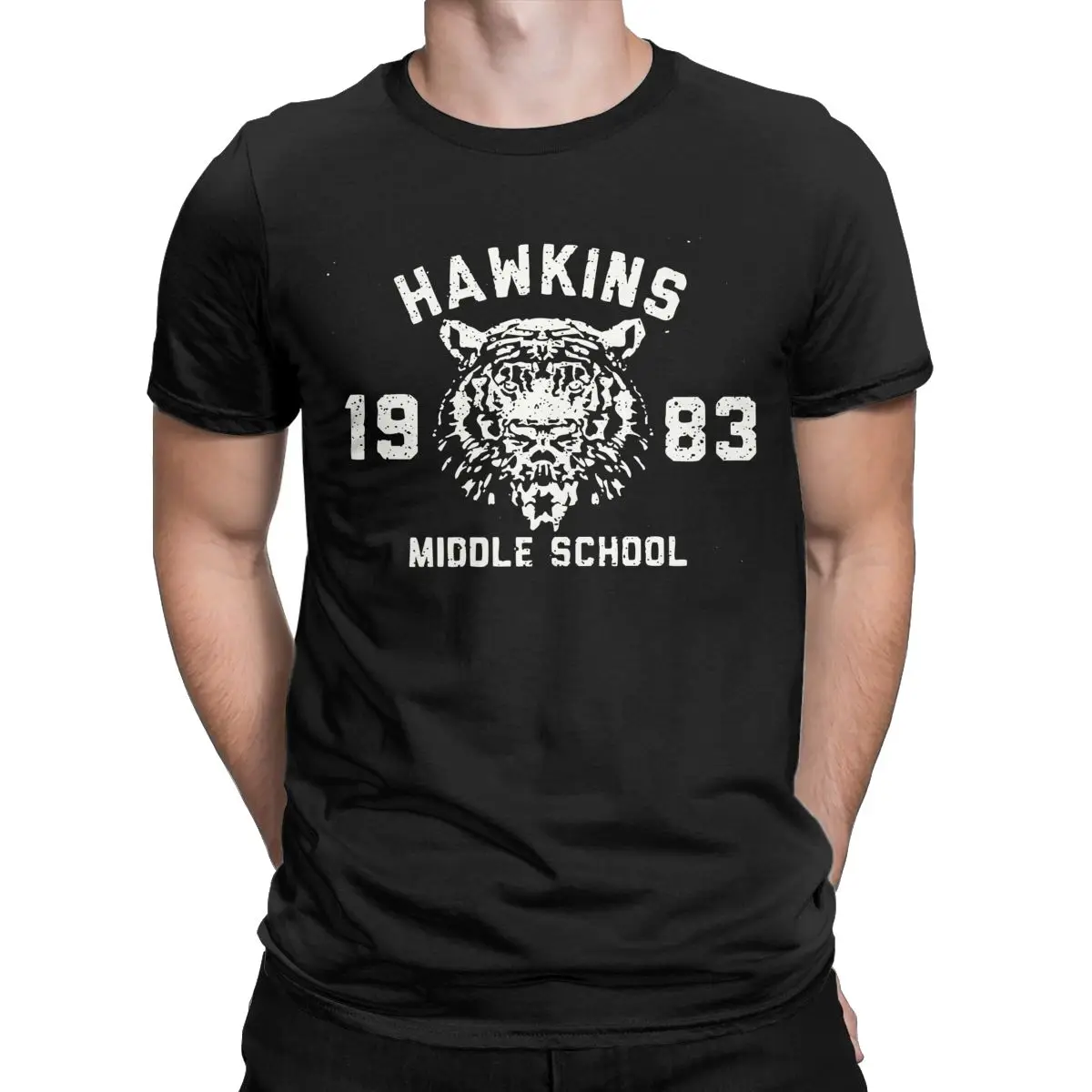 

110 Stranger Things Icon HAWKINS 1983 Classic T Shirt for men Short Sleeve O Neck Pure Cotton Printed Clothing