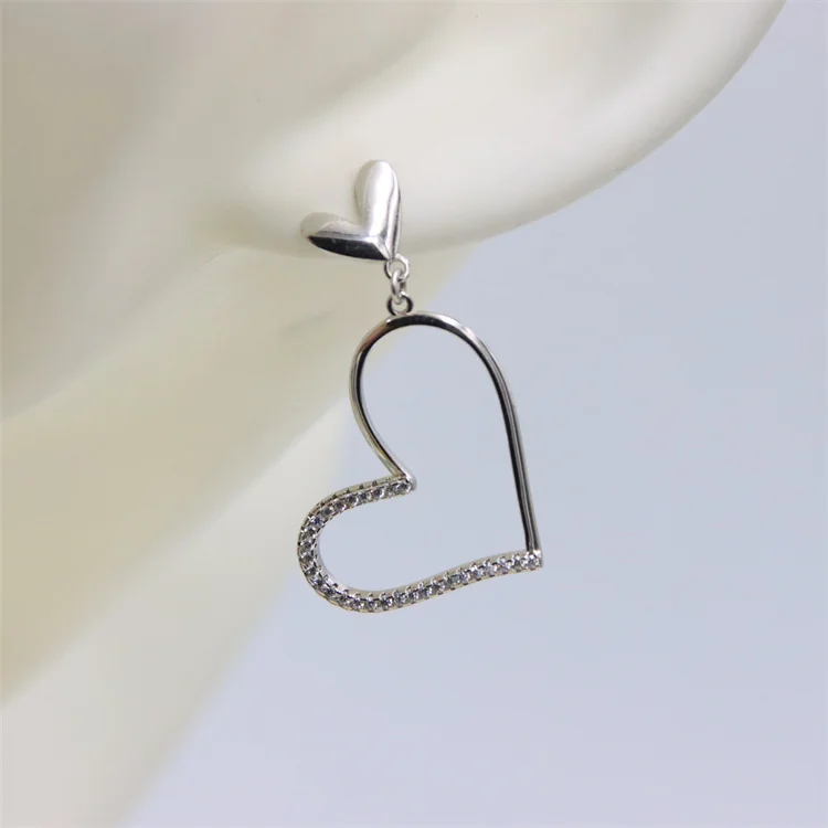 

ZFSILVER Fashion 925 Sterling Silver Exaggerated Diamond-set Hollow Big Heart Stud Earrings Jewelry For Women Charms Party Gift