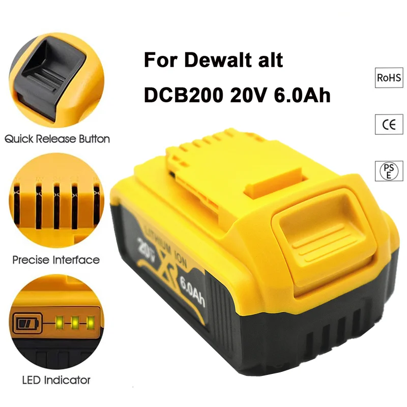 

20V 6.0Ah MAX XR Battery Power Tool Replacement for DeWalt DCB184 DCB181 DCB182 DCB200 20V 3A 5A 6A 18Volt 20v Battery