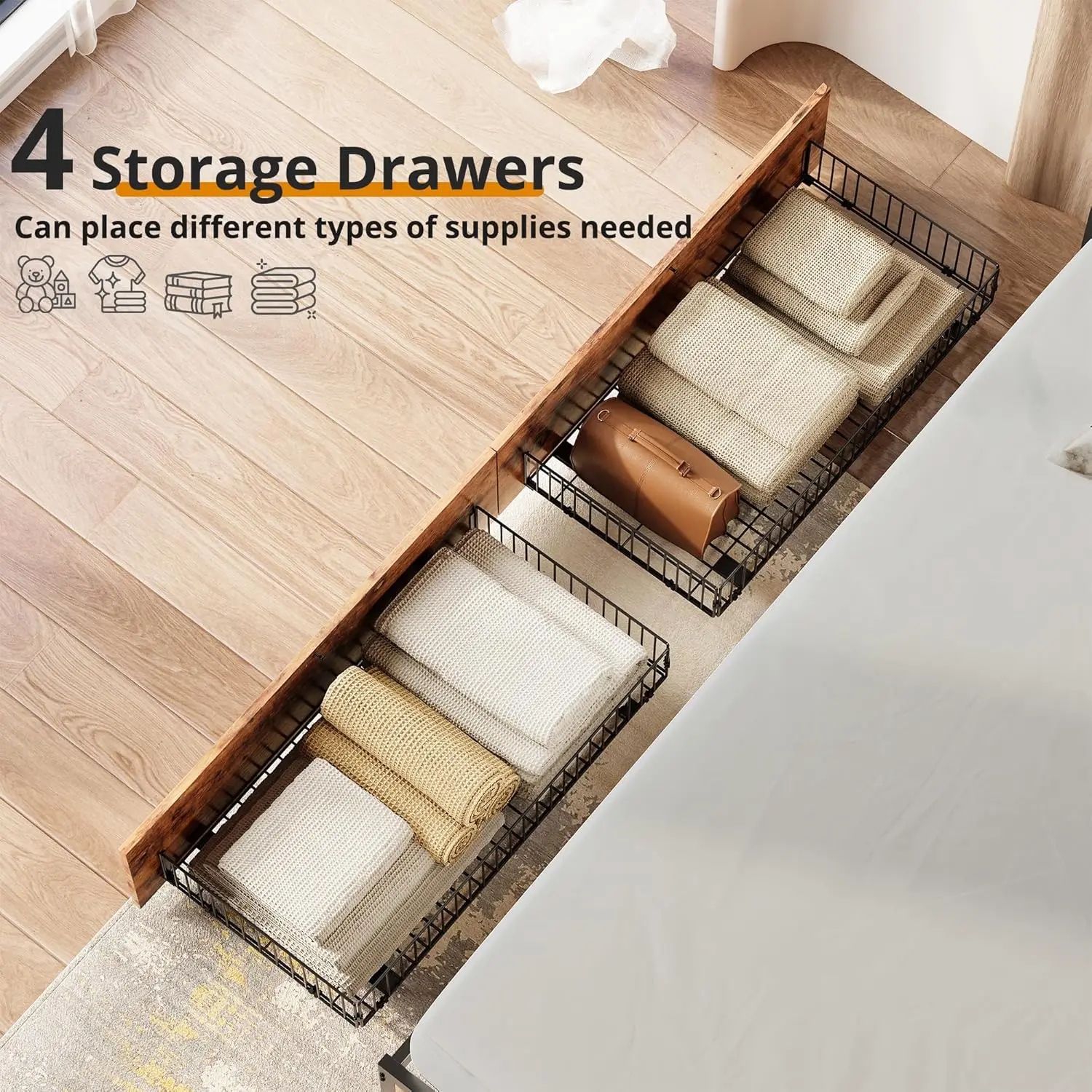 Каркас кровати LIKIMIO King с 4 ящиками для хранения вещей кровать-платформа