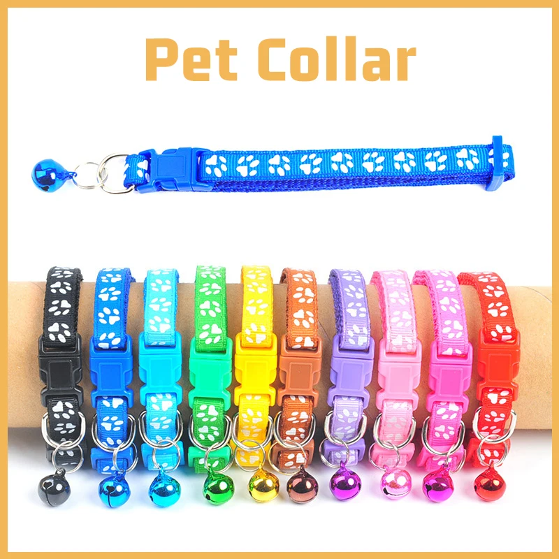 

2PCS Colorful Cute Bell Collar For Cat Dog Adjustable Collar With Bell Teddy Bomei Cartoon Funny Footprint Collars Pet Supplies