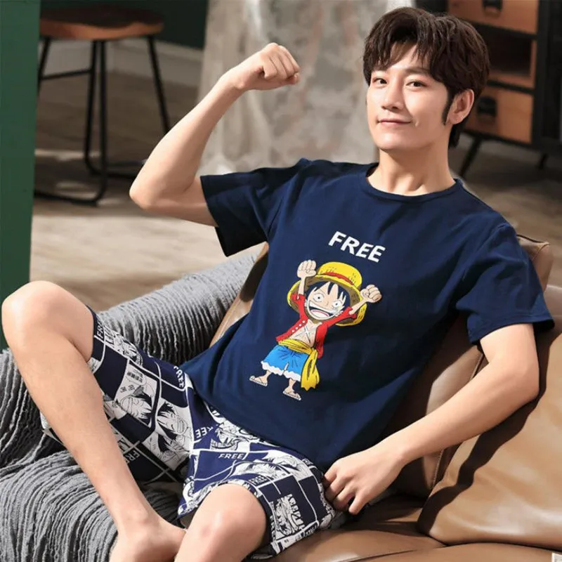 4XL 5XL Big Size Pajamas For Mens Anime Luffyed Print Loungewear Summer Short Sleeve Home Clothes Pijama Hombre Free Shipping