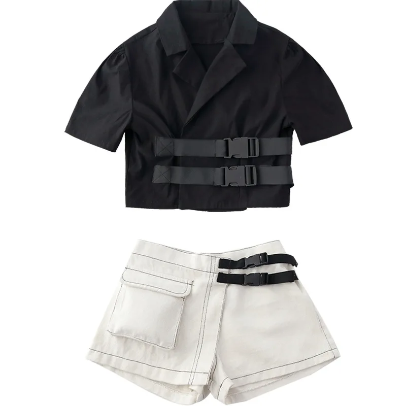 Костюм спортивный детский для девочек Повседневная рубашка и шорты в стиле