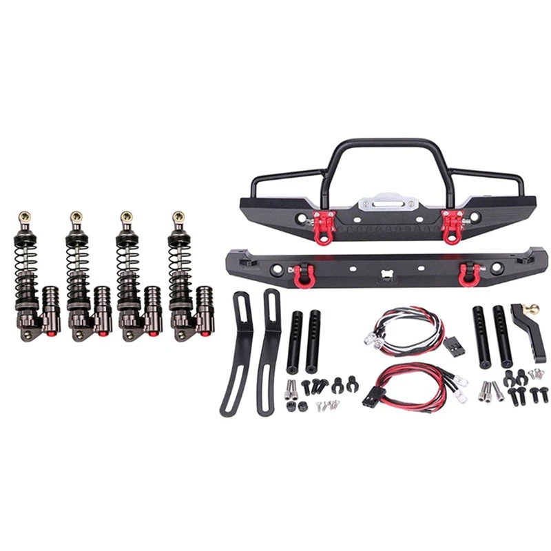 

2 Set RC Car Parts: 1 Set Aluminium Alloy 90Mm Absorber Shocks & 1 Set Metal Bumper With Led Light
