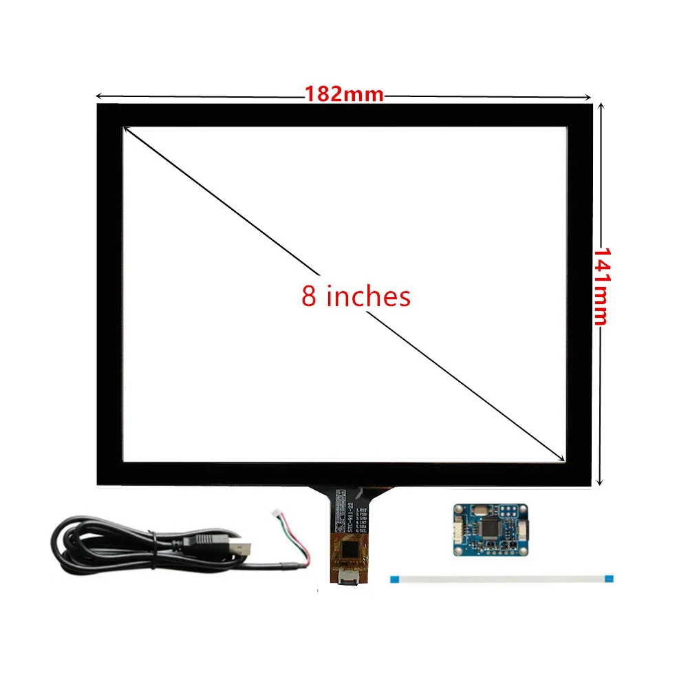 8 Inch 182mm*141mm 4:3 Raspberry Pi GPS Navigation Capacitive Touch Digitizer Touch Screen Panel Glass USB Driver Board