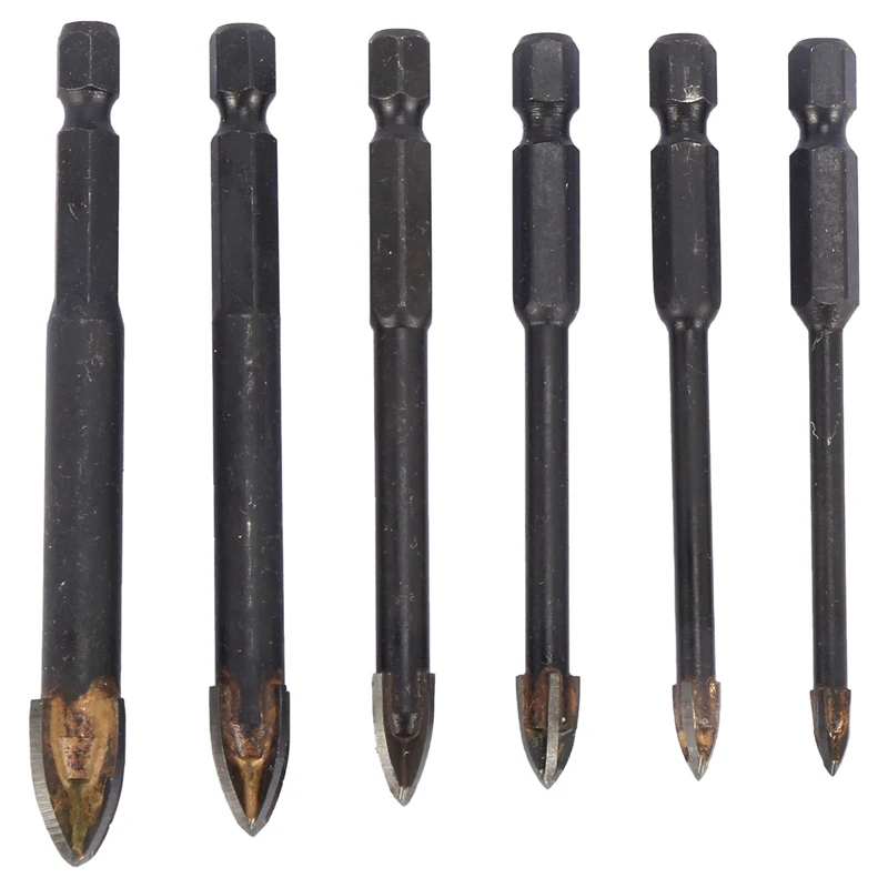 

6Pcs Glass Drill Bit Set Alloy Carbide Point With 4 Cutting Edges Tile & Glass Cross Spear Head Drill Bits